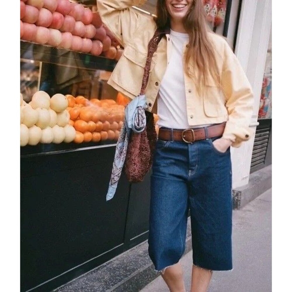 We the Free People Jam Session Relaxed Capri /Jorts Denim Dark Blue Button Fly